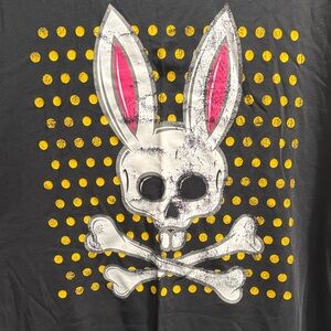 Psycho Bunny 4XLT Black Tee – Yellow Dot Bunny Skull Graphic